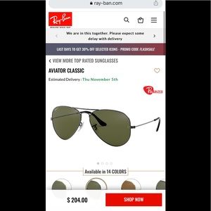 Rayban aviator -  live for purchase for $204